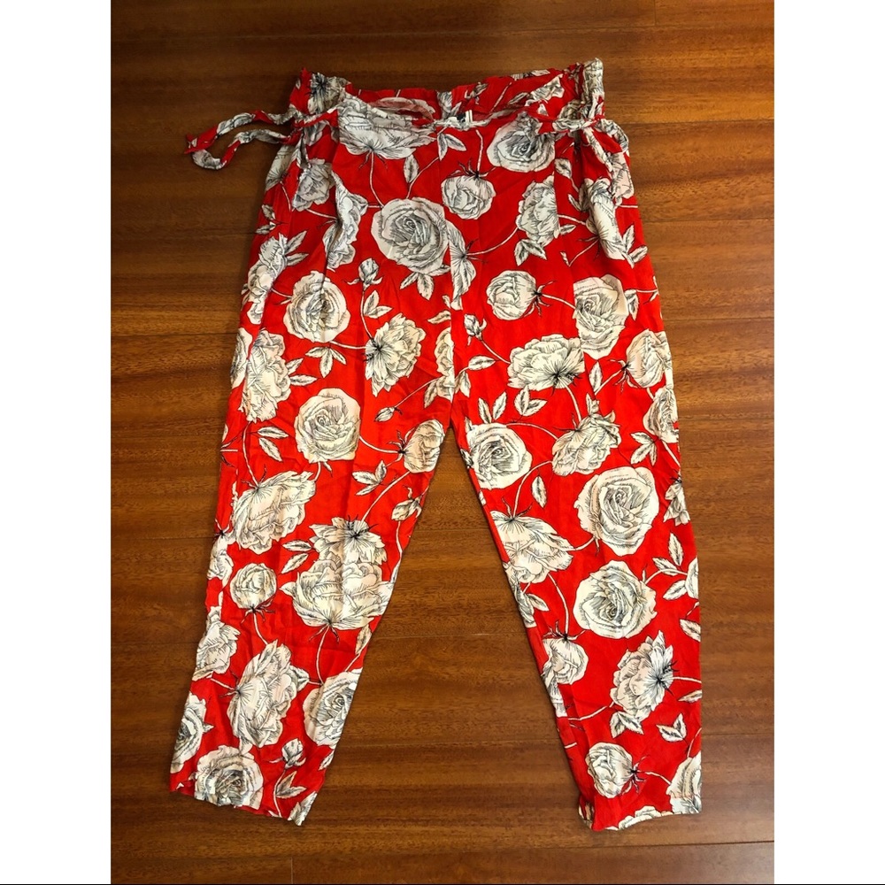Red Floral Printed Pants